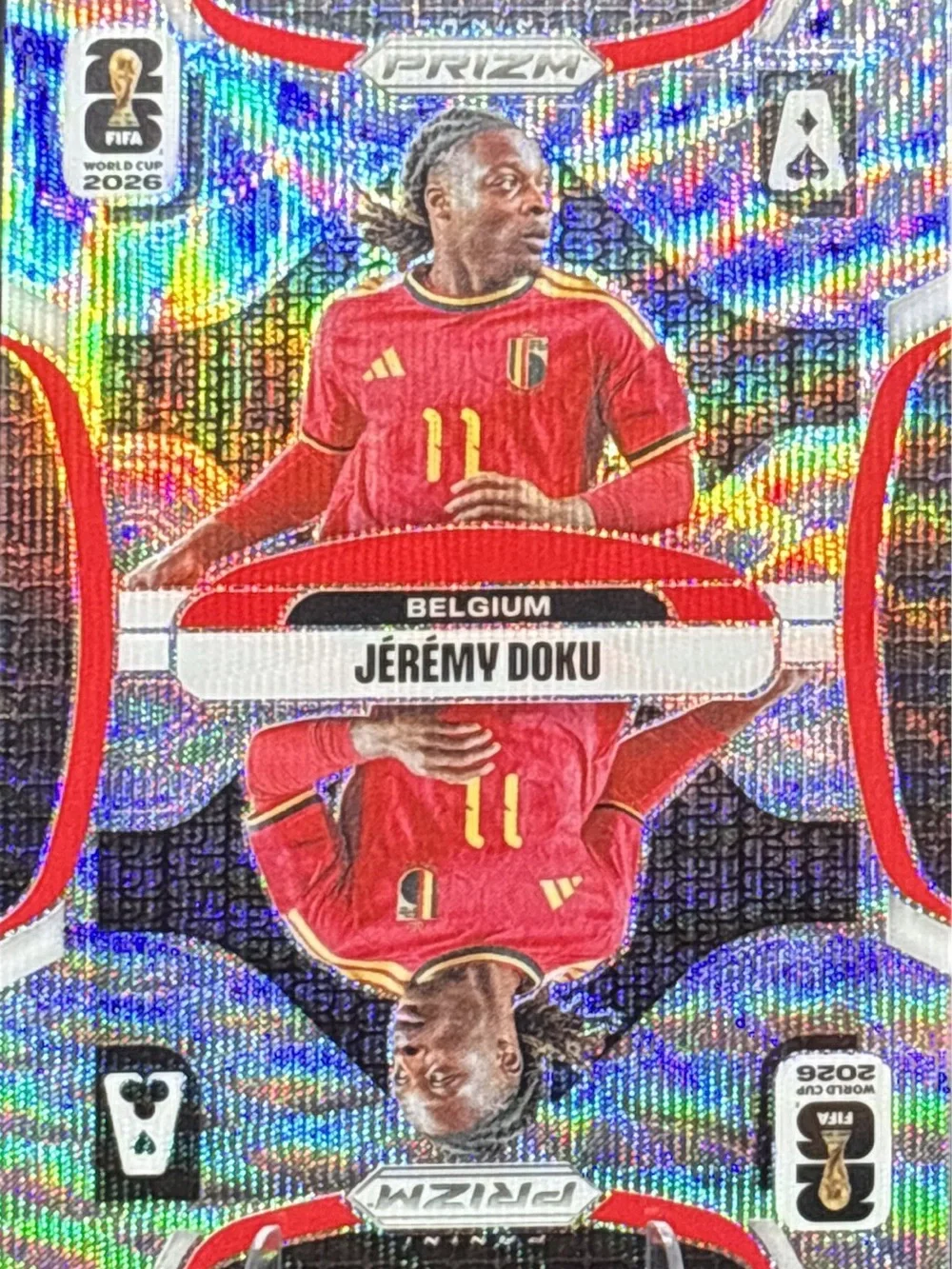 Panini Prizm Jérémy Doku Holographic Mirror Prizm Belgium Card
